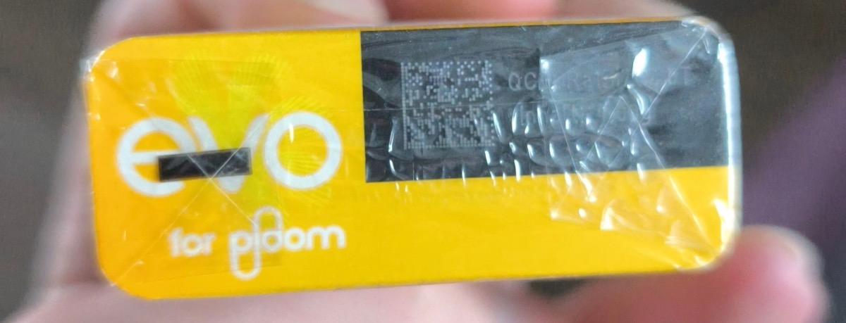 Echter EVO-Track-&-Trace-Code als gepunkteter DataMatrix unter Folie