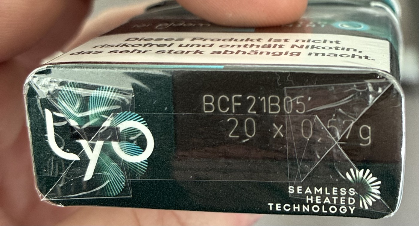 LYO-Packung mit Produktionsnummer BCF21B05