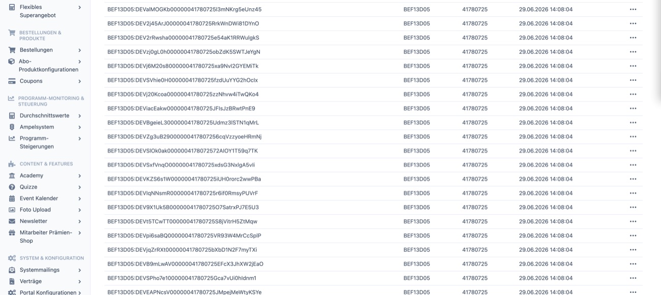 Backend-Registry mit eindeutigen Track-&-Trace-Codes und SM-Export